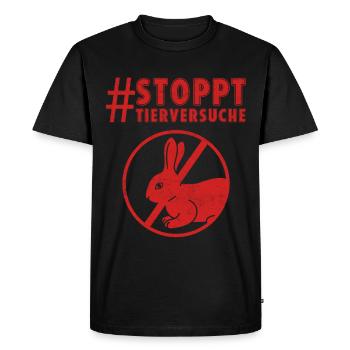 Bien-être animal STOP AUX TESTS SUR LES ANIMAUX DRÔLE - T-shirt Premium bio Homme - noir - Devant - Nico (187cm)
