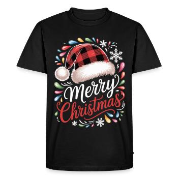 Chemise de joyeux Noël avec chapeau à carreaux - T-shirt Premium bio Homme - noir - Devant - Nico (187cm)