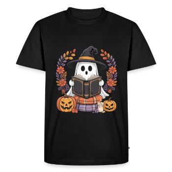 sorcière citrouille fantôme lecteur design - T-shirt Premium bio Homme - noir - Devant - Nico (187cm)