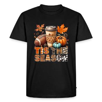 Tis the season Autumn time with football and coffee - Men's Premium Organic T-Shirt - black - Front - Nico (187cm)