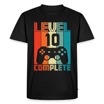 10e anniversaire Gamer – 10 ans Niveau 10 Terminé - T-shirt Premium bio Homme - noir - Devant - Nico (187cm)