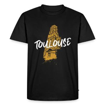 Illustration duotone Toulouse église Saint-Nicolas - T-shirt Premium bio Homme - noir - Devant - Nico (187cm)