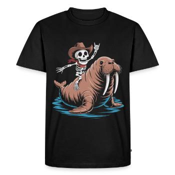 Skeleton cowboy on walrus - Men's Premium Organic T-Shirt - black - Front - Nico (187cm)