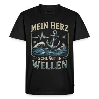 My heart beats in waves - Men's Premium Organic T-Shirt - black - Front - Nico (187cm)
