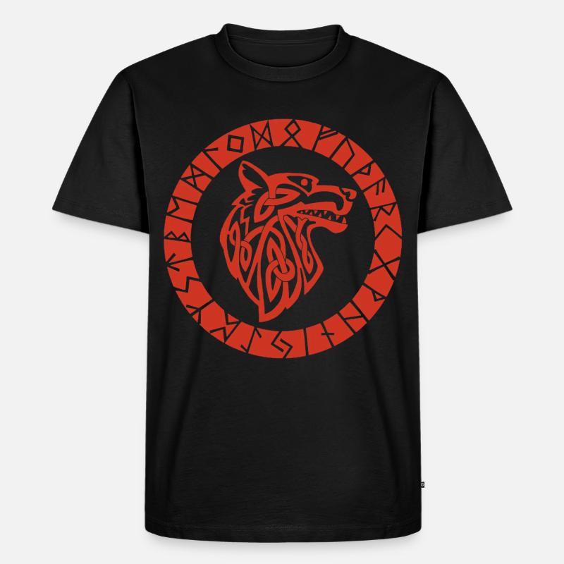 Wikinger Roter Wolf Emblem - Männer Premium Bio T-Shirt - Schwarz