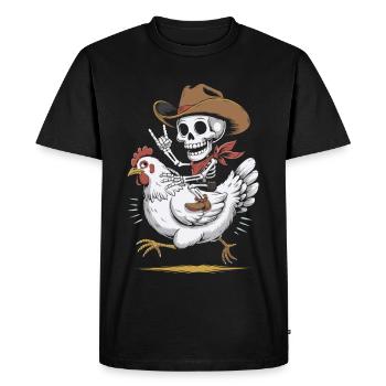 Skeleton cowboy on hen - Men's Premium Organic T-Shirt - black - Front - Nico (187cm)