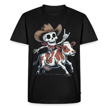 Skeleton cowboy rides calf - Men's Premium Organic T-Shirt - black - Front - Nico (187cm)
