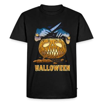 Couteau d’Halloween citrouille sculptée - T-shirt Premium bio Homme - noir - Devant - Nico (187cm)