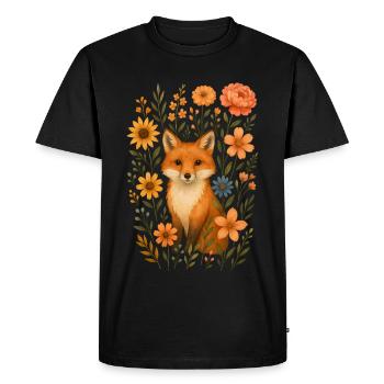 Fox with Flowers Cottagecore - Men's Premium Organic T-Shirt - black - Front - Nico (187cm)