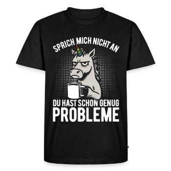 Don't talk to me - grumpy unicorn, coffee - Men's Premium Organic T-Shirt - black - Front - Nico (187cm)