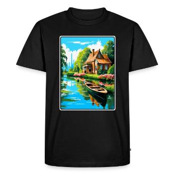 Giethoorn Riverside Cottage en été fleuri - T-shirt Premium bio Homme - noir - Devant - Nico (187cm)