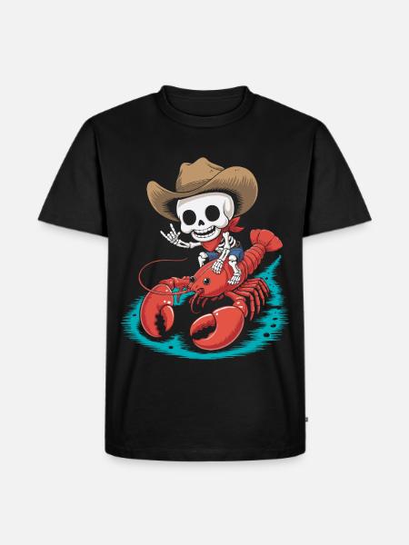 Skelett Cowboy reitet Lobster - Männer Premium Bio T-Shirt - Schwarz