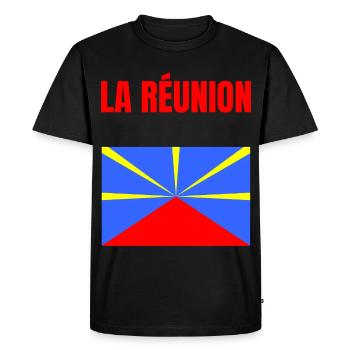 T-shirt drapeau La Réunion volcan - T-shirt Premium bio Homme - noir - Devant - Nico (187cm)