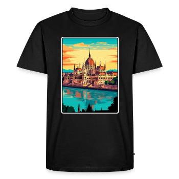Budapest Hungary Parliament Vintage Travel Poster - Men's Premium Organic T-Shirt - black - Front - Nico (187cm)