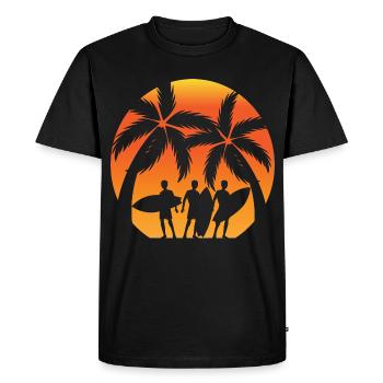 Sunset Surfer Palmiers - T-shirt Premium bio Homme - noir - Devant - Nico (187cm)