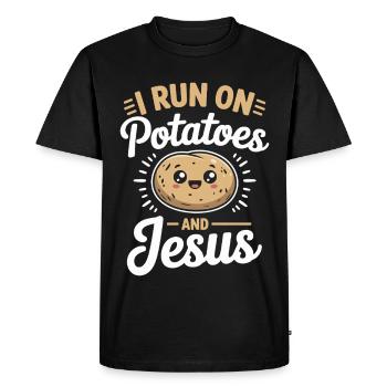 I Run On Potatoes And Jesus - Men's Premium Organic T-Shirt - black - Front - Nico (187cm)