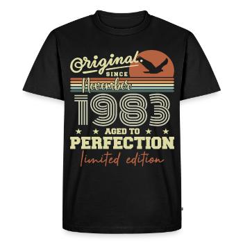 Novembre 1983 Anniversaire 1983 november 1983  - T-shirt Premium bio Homme - noir - Devant - Nico (187cm)