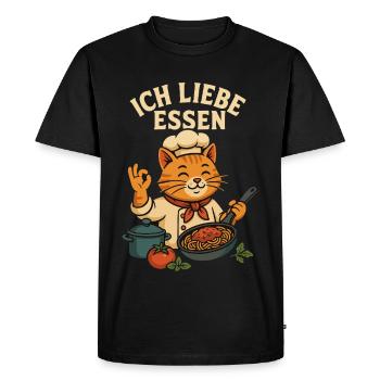 Cat Chef Cooking Pasta Food Cartoon Cat Chef - Men's Premium Organic T-Shirt - black - Front - Nico (187cm)