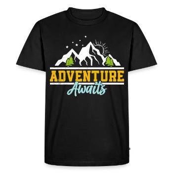 L’aventure vous attend : montagnes et soleil - T-shirt Premium bio Homme - noir - Devant - Nico (187cm)