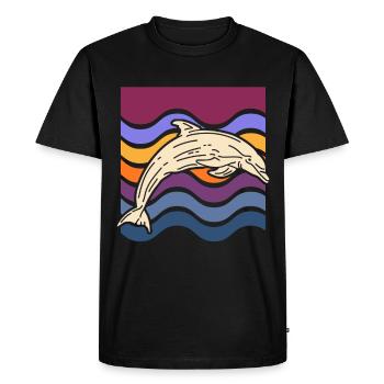 Dolphin on colored waves - Men's Premium Organic T-Shirt - black - Front - Nico (187cm)