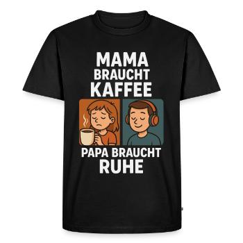 Maman a besoin de café, papa a besoin de repos - T-shirt Premium bio Homme - noir - Devant - Nico (187cm)