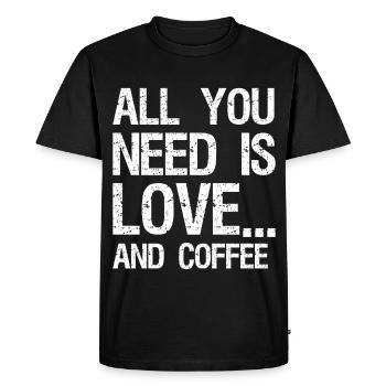 Tout ce dont vous avez besoin, c’est d’amour et de café - T-shirt Premium bio Homme - noir - Devant - Nico (187cm)