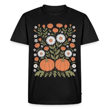 Fleurs automnales et citrouilles Illustration - T-shirt Premium bio Homme - noir - Devant - Nico (187cm)