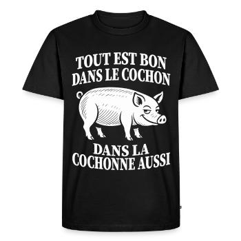 Tout est bon dans le cochon humour français - T-shirt Premium bio Homme - noir - Devant - Nico (187cm)
