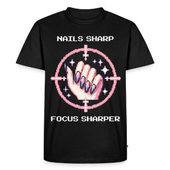Des ongles acérés, une mise au point encore plus nette | Bord girly - T-shirt Premium bio Homme - noir - Devant - Nico (187cm)