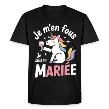 Je m’en fous je suis la mariée – Licorne drôle EVJ - T-shirt Premium bio Homme - noir - Devant - Nico (187cm)