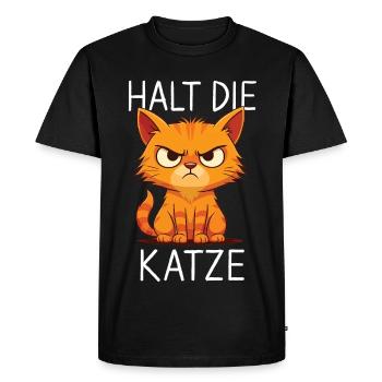 Hold the Cat Angry Cat Cartoon - T-shirt Premium bio Homme - noir - Devant - Nico (187cm)