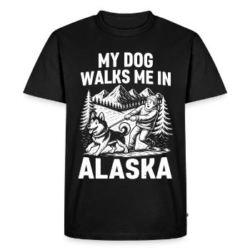 Mon chien me mène en Alaska - T-shirt Premium bio Homme - noir - Devant - Nico (187cm)