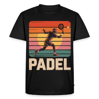 Idée cadeau de chemise de sport de padel avec coucher de soleil vintage - T-shirt Premium bio Homme - noir - Devant - Nico (187cm)