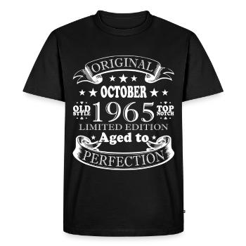 Anniversaire Octobre 1965 - Anniversaire Octobre 1965 - T-shirt Premium bio Homme - noir - Devant - Nico (187cm)