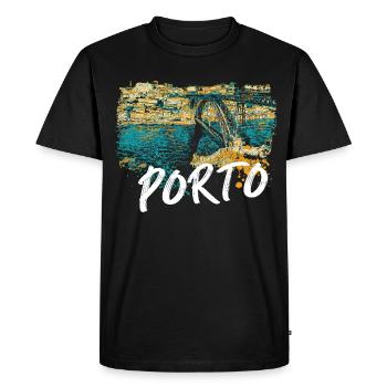 Pont D. Luis Porto illustration colorée Douro - T-shirt Premium bio Homme - noir - Devant - Nico (187cm)