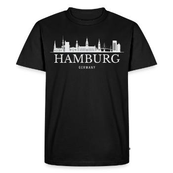 Hamburg Skyline, Hamburg Germany - Men's Premium Organic T-Shirt - black - Front - Nico (187cm)