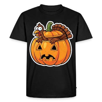 Pumpkin Heroes: Cheeky Turkey in Fall Halloween - Men's Premium Organic T-Shirt - black - Front - Nico (187cm)