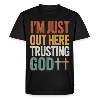 J’ai confiance en Dieu ici - T-shirt Premium bio Homme - noir - Devant - Nico (187cm)