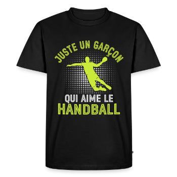 Juste un garçon qui aime le handball  - T-shirt Premium bio Homme - noir - Devant - Nico (187cm)