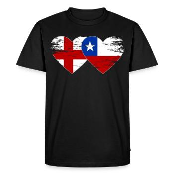 England Chile flag heart used - Men's Premium Organic T-Shirt - black - Front - Nico (187cm)