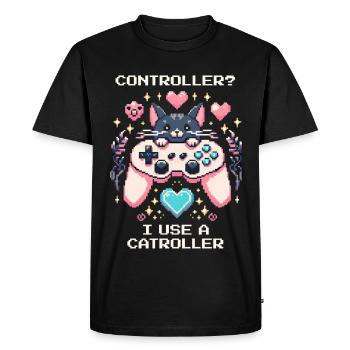 Catroller au lieu d’une manette | Chats Gamer Blague - T-shirt Premium bio Homme - noir - Devant - Nico (187cm)