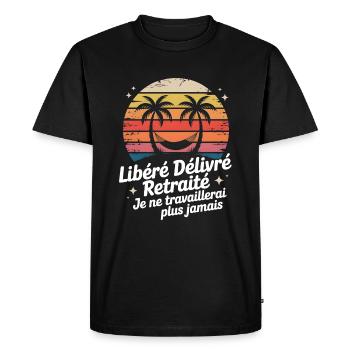 Retraité au coucher soleil palmier - T-shirt Premium bio Homme - noir - Devant - Nico (187cm)