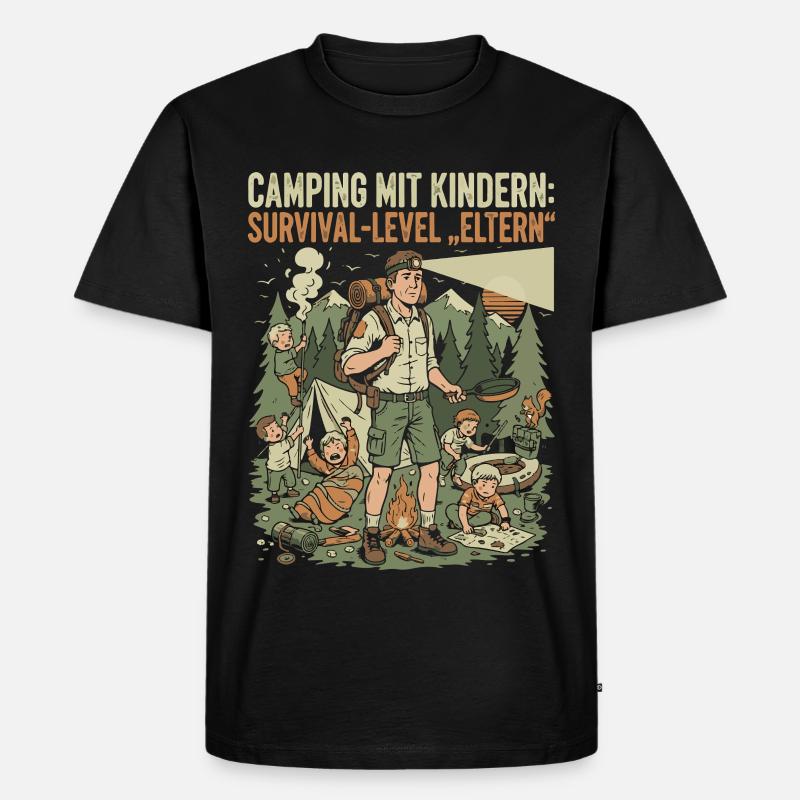 Camping mit Kindern - Survival-Level Eltern - Männer Premium Bio T-Shirt - Schwarz