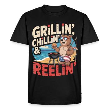 BBQ Shirt with Bear on the Beach for Men - Men's Premium Organic T-Shirt - black - Front - Nico (187cm)