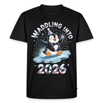 Chemise du Nouvel An Pingouin 2026 – Parfaite pour le réveillon du Nouvel An - T-shirt Premium bio Homme - noir - Devant - Nico (187cm)