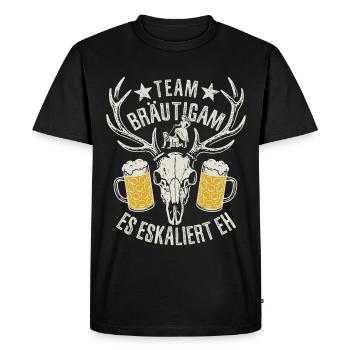 Bachelor Party - Team Bräutigam - it's escalating anyway - Men's Premium Organic T-Shirt - black - Front - Nico (187cm)
