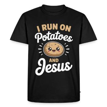 I Run On Potatoes And Jesus - Men's Premium Organic T-Shirt - black - Front - Nico (187cm)