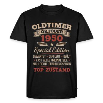 Cadeau 75ème anniversaire Voiture Ancienne Octobre 1950 - T-shirt Premium bio Homme - noir - Devant - Nico (187cm)