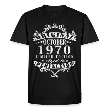 Cadeau d’anniversaire d’octobre 1970. Octobre 1970. - T-shirt Premium bio Homme - noir - Devant - Nico (187cm)