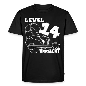 Level 14 reached Gaming Motif 14. - Men's Premium Organic T-Shirt - black - Front - Nico (187cm)